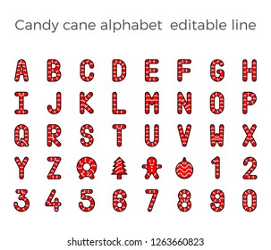 Candy cane alphabet set for use as material in Christmas theme, vector illustration