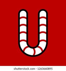 Candy cane alphabet for use as material in Christmas theme, vector illustration