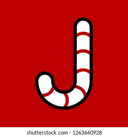 Candy cane alphabet for use as material in Christmas theme, vector illustration