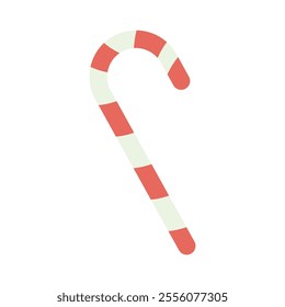 Candy cane with alternating red and white stripes. Ideal for Christmas and holiday-themed designs, decorations, and illustrations.