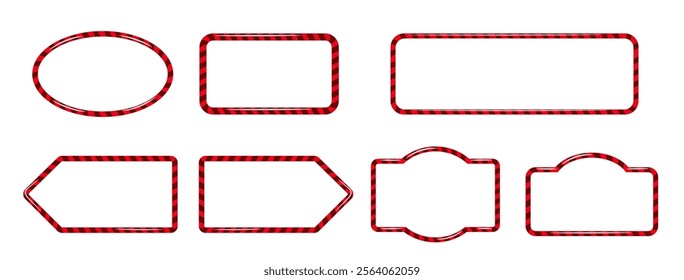 Candy cane badges different shapes. Red Christmas holiday frames for text. New Year signs and banners.  