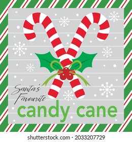 Candy cane and berry for christmas card, gift bag or box design
