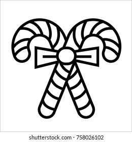 Candy Cane Black & White Outline Icon