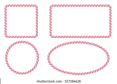 Candy Cane Border Frames Set. Vector Illustration. Hard Candy Decoration.