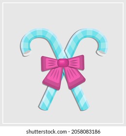 Candy cane with bow . Flat vector illustration.