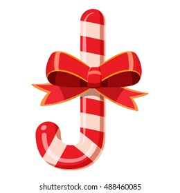 Candy cane with bow icon in cartoon style isolated on white background vector illustration