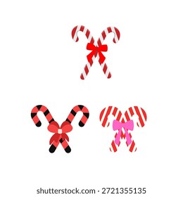 Candy cane bow illustration set featuring festive ribbon shapes made of candy canes, perfect for Christmas decorations, holiday designs, and gift graphics.
