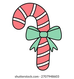 Bastón de caramelo con arco aislado Elementos de ilustración