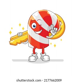 the candy cane carry the key mascot. cartoon vector