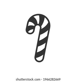 Candy Cane Cartoon Flat Outline Silhouette Icon Illustration. Simple Clip Art Sign Symbol Logo For Christmas Sweets, Candy Store Shop Logo Print. 