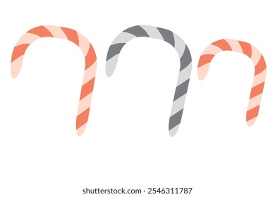 Candy cane cartoon flat silhouette and outline illustration. Sign symbol for Christmas sweets, candy store shop logo print. Simple easy coloring activity for children, nursery, kindergarten, kids.