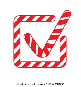 Candy cane checkmark. A red checkmark tick inside a square candy cane. Ideal for Christmas to-list, Xmas checklist or kids parties. 