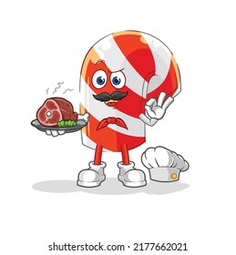 the candy cane chef with meat mascot. cartoon vector