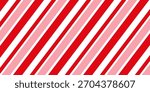 Candy cane Christmas background, peppermint diagonal stripes print seamless pattern