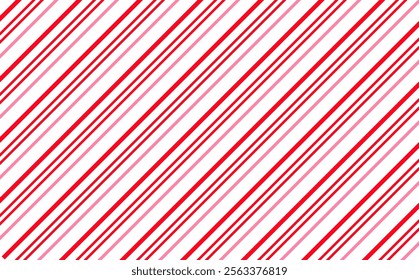 Candy cane christmas background, peppermint diagonal line stripes print pattern. Red and pink diagonal line wallpaper. Not seamless pattern