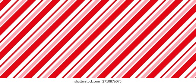 Candy cane Christmas background, peppermint diagonal stripes print seamless pattern