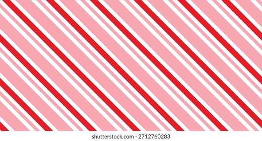 Candy cane Christmas background, peppermint diagonal stripes print seamless pattern vector illustration