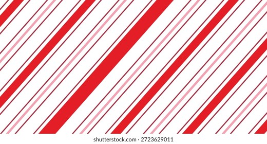 Candy cane Christmas background, peppermint diagonal stripes print seamless pattern