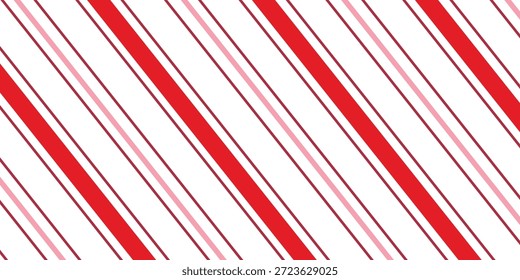 Candy cane Christmas background, peppermint diagonal stripes print seamless pattern