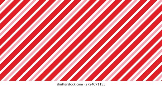 Candy cane Christmas background, peppermint diagonal stripes print seamless pattern