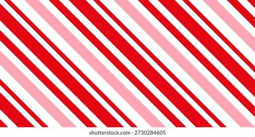 Candy cane Christmas background, peppermint diagonal stripes print seamless pattern

