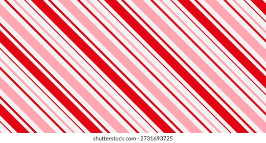 Candy cane Christmas background, peppermint diagonal stripes print seamless pattern