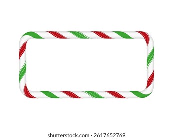 Candy cane Christmas decoration. Rectangle frame from red, white and green twisted stripes vector illustration. New Year holiday festive design. Xmas border from striped candy lollipop pattern