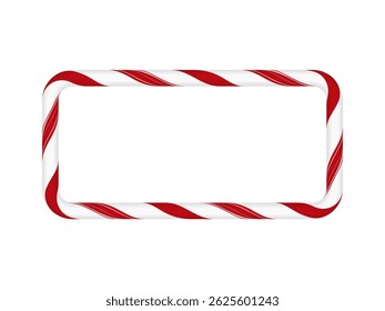Candy cane Christmas decoration. Rectangle frame from red and white twisted stripes vector illustration. New Year holiday element, festive design. Xmas border with striped candy lollipop pattern