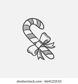 Candy Cane With Christmas Decoration Sketch Icon For Web, Mobile And Infographics. Hand Drawn Vector Isolated Icon.