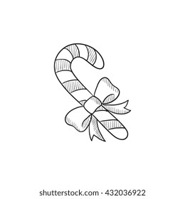 Candy cane with christmas decoration vector sketch icon isolated on background. Hand drawn Candy cane with christmas decoration icon. Candy cane sketch icon for infographic, website or app.