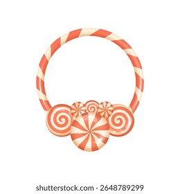 Candy cane Christmas frame with swirl peppermint candy cluster