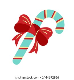 Candy cane as Christmas icon. Vector illustration isolated on white background. Flat and line style design.