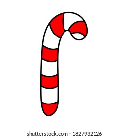 Candy Cane, Christmas and New Year Symbol. Vector illustration.