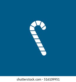 Candy Cane Christmas New Year Flat Icon On Blue Background