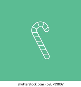 Candy Cane Christmas New Year Line Icon On Green Background