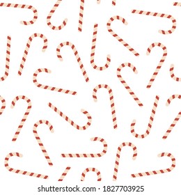 Candy cane Christmas seamless pattern on transparent background. Repetitive vector illustration of candy canes. Christmas pattern, texture, wrapping. EPS10.