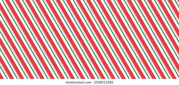 Candy cane Christmas seamless pattern background. Candy cane diagonal stripes background vector illustration. Repeating decoration wallpaper. Xmas peppermint present wrapping print design.