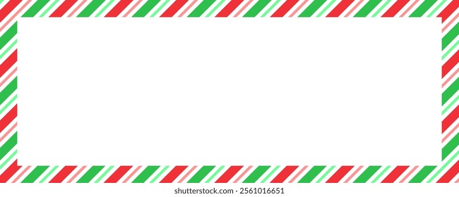 Candy cane Christmas seamless pattern background. Candy cane rectangle texture. Merry Christmas card element for decoration. New Year picture frame ribbon with red, green and white stripes - vector