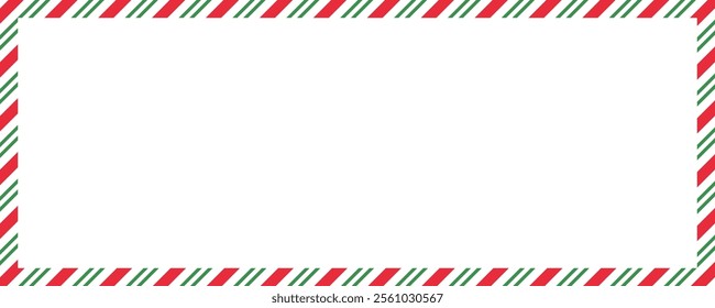 Candy cane Christmas seamless pattern background. Candy cane rectangle texture. New Year picture frame ribbon with red, green and white stripes. Merry Christmas card decoration - vector