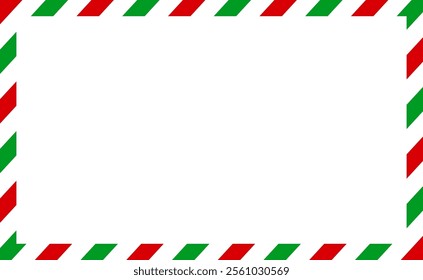 Candy cane Christmas seamless pattern background. Candy cane rectangle texture. New Year picture frame ribbon with red, green and white stripes - vector