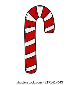 Bonbons. Weihnachten süß. Rote Süßigkeiten mit weißen Streifen. Handgezeichnete Vektorgrafik.