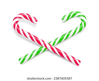 Candy cane Christmas symbol. Red and green lollipop with stripes. Vector illustration isolated on white background. Can be use for your design. EPS10.