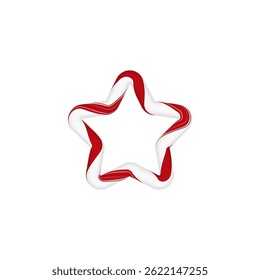 Candy cane Christmas vector decoration. Star frame from red and white twisted stripes. New Year holiday element, award festive design. Xmas border with striped candy lollipop pattern