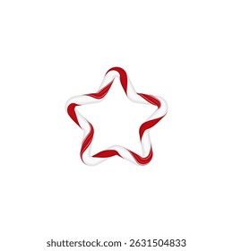 Candy cane Christmas vector decoration. Star frame from red and white twisted stripes. New Year holiday element, award festive design. Xmas border with striped candy ornament, lollipop pattern