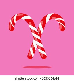 Candy cane christmas vector illustration design on a pink background