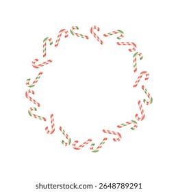 Candy cane Christmas wreath border in circular festive layout