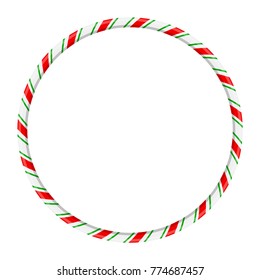 Candy Cane Circle Frame For Christmas Design Isolated On White Background
