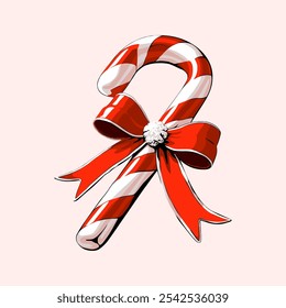 Candy cana linha contínua desenho vetor ilustração. Doces ou decoração de Natal e Ano Novo