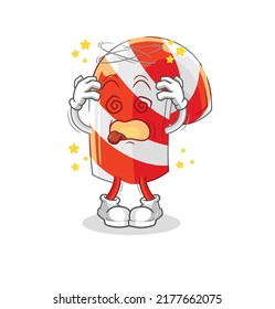 the candy cane dizzy head mascot. cartoon vector