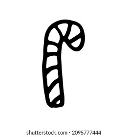 Candy cane doodle isolated on white background. Cartoon of cane vector icon